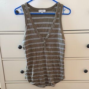 Michael Stars Olive and Light Gray Striped Henley Tank